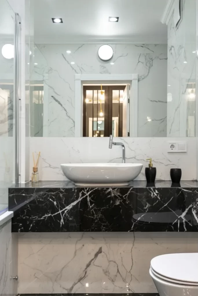 lavamanos moderno con marmol negro por omah studio